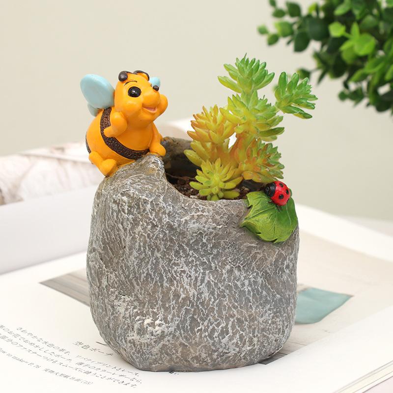 Chậu Cây Resin Bộ que cắm hoa thời tiết hoạt hình Zakka, phụ kiện tiểu cảnh và chậu cây mọng nước (RG-185)