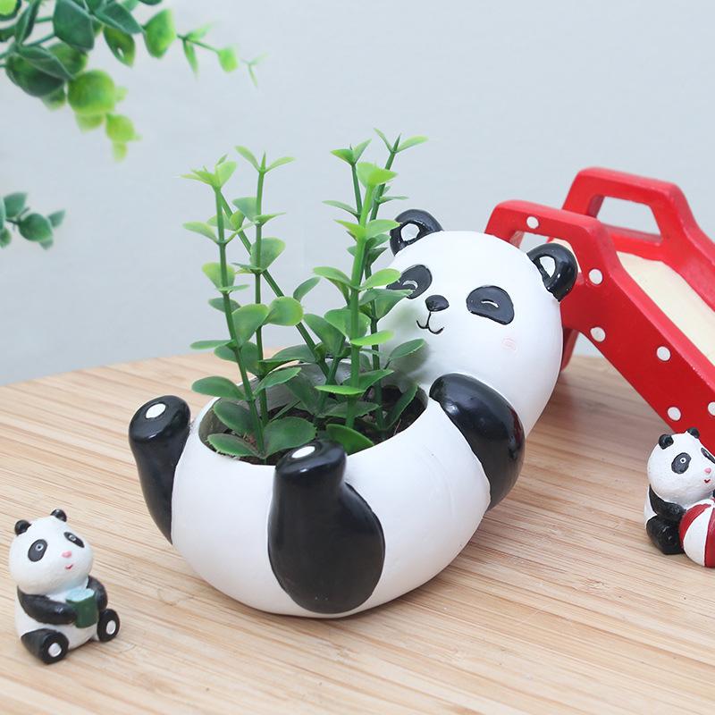Chậu Cây Resin Chậu cây mọng nước hình gấu trúc resin, chậu mini để bàn văn phòng, trang trí tiểu cảnh (RG-144)