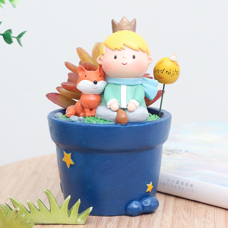 Chậu Cây Resin Chậu cây mọng nước hoàng tử bé hoạt hình, chậu mini để bàn, trang trí tiểu cảnh sân vườn (RG-77)