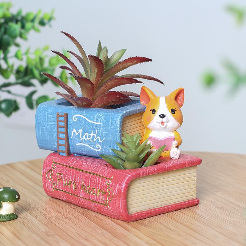 Chậu Cây Resin Chậu cây mọng nước hình chó Corgi resin, chậu mini để bàn, trang trí nhà và văn phòng (RG-143)