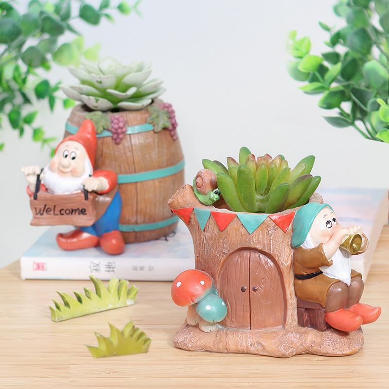 Chậu Cây Resin Chậu cây mọng nước hình người lùn đồng quê resin, chậu mini để bàn, trang trí sân vườn (RG-271)