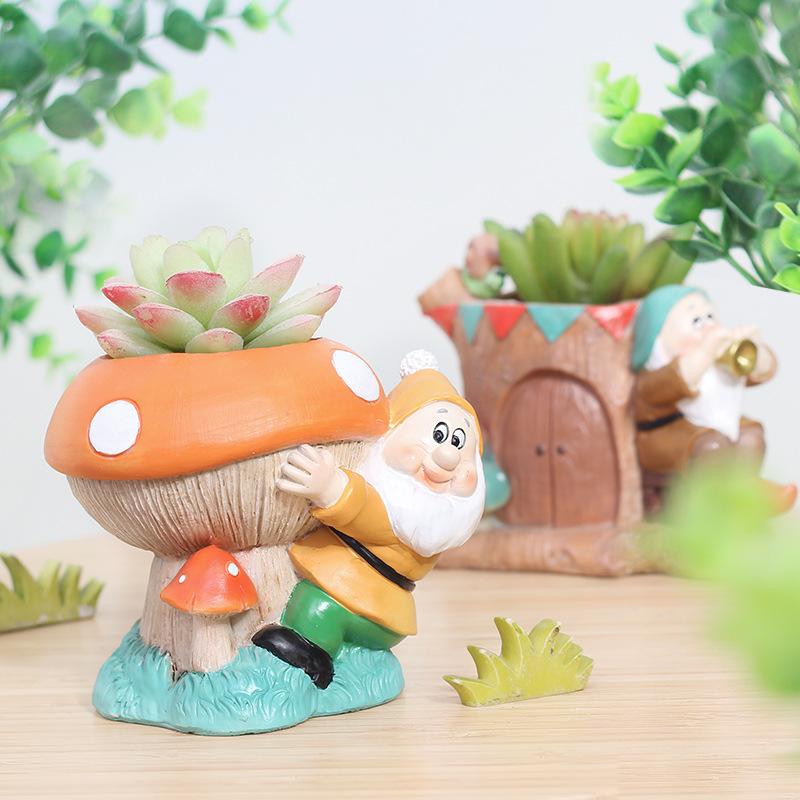 Chậu Cây Resin Chậu cây mọng nước hình người lùn đồng quê resin, chậu mini để bàn, trang trí sân vườn (RG-271)