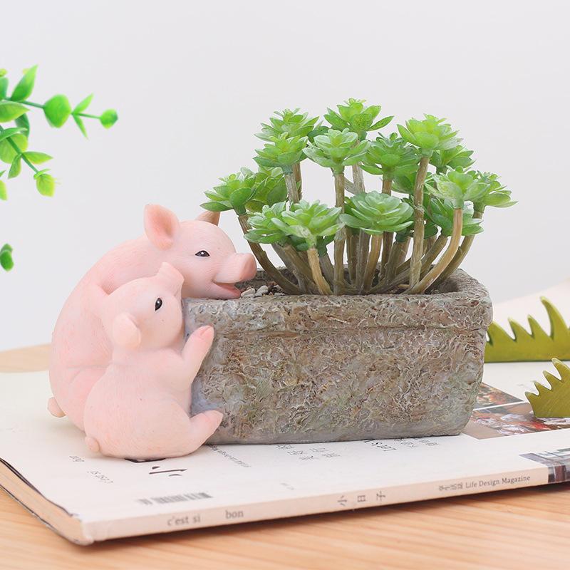 Chậu Cây Resin Chậu cây hình heo đồng quê resin, chậu mini để bàn, đồ trang trí nhà và sân vườn (RG-137)