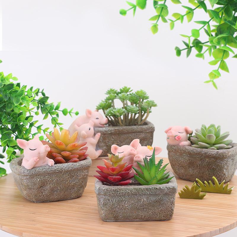 Chậu Cây Resin Chậu cây hình heo đồng quê resin, chậu mini để bàn, đồ trang trí nhà và sân vườn (RG-137)