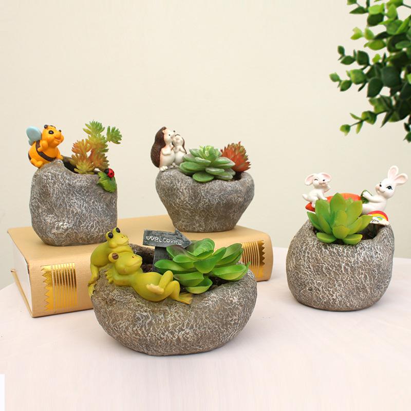 Chậu Cây Resin Bộ que cắm hoa thời tiết hoạt hình Zakka, phụ kiện tiểu cảnh và chậu cây mọng nước (RG-185)