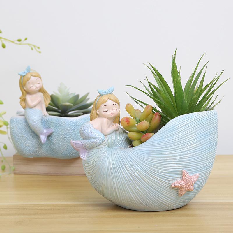 Chậu Cây Resin Chậu cây nàng tiên cá resin, chậu mọng nước mini, trang trí nhà, tiểu cảnh và sân vườn (RG-124)