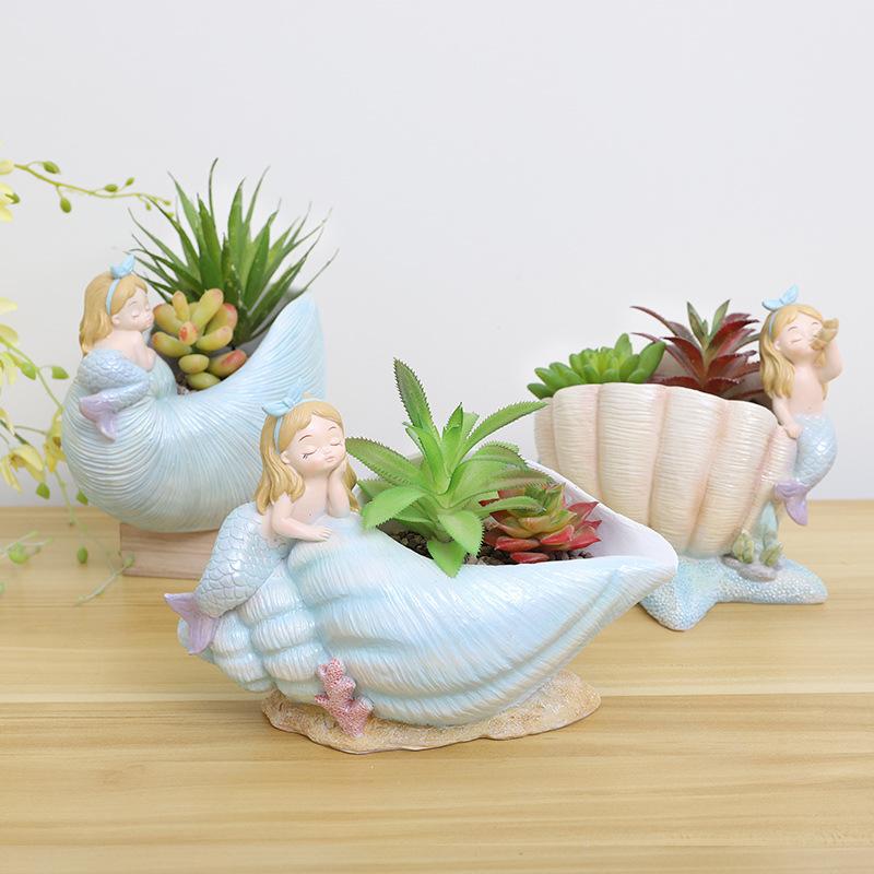 Chậu Cây Resin Chậu cây nàng tiên cá resin, chậu mọng nước mini, trang trí nhà, tiểu cảnh và sân vườn (RG-124)