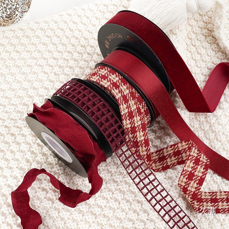 Trang Trí Noel Ruy băng đỏ rượu vang, dây lụa nhung cao cấp, gói quà, buộc hoa, trang trí Noel sang trọng và tinh tế