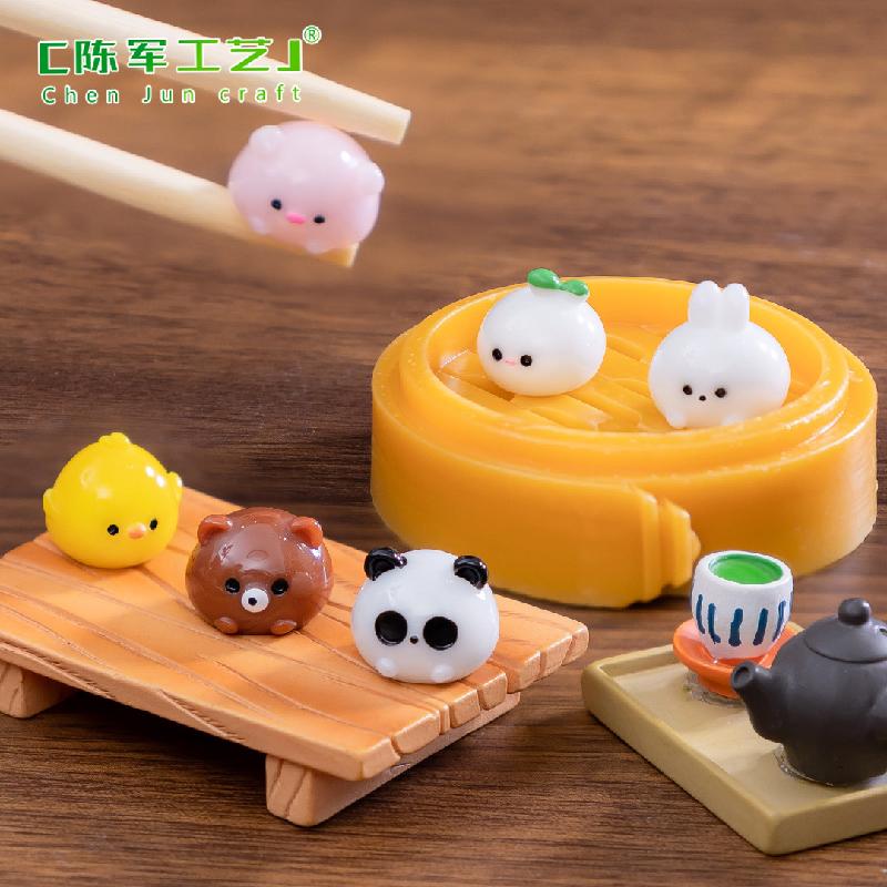 Phụ Kiện Tiểu Cảnh Tiểu cảnh gấu trúc và thỏ với xửng hấp, trang trí dễ thương (ZC-304)