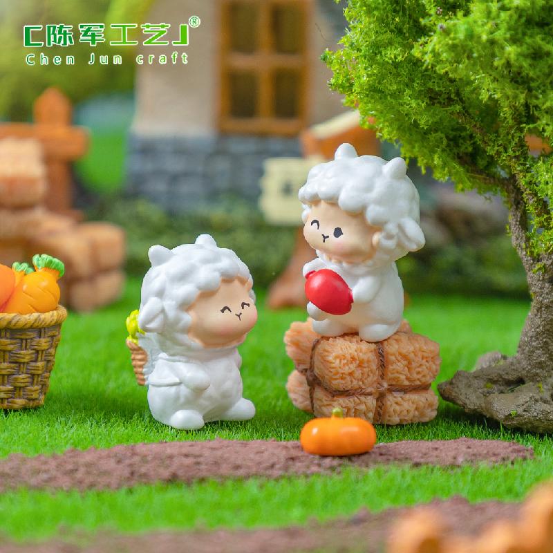 Phụ Kiện Tiểu Cảnh 微景观创意可爱秋收小羊园艺造景 DIY装饰配件迷你车载桌面小摆件