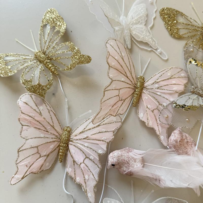 Trang Trí Noel Phụ kiện trang trí Giáng Sinh Peacetime sang trọng, hình bướm màu sắc, decor bàn làm việc, trang trí cây thông Noel cao cấp