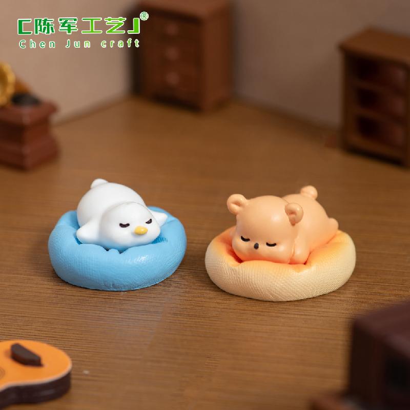 Phụ Kiện Tiểu Cảnh 微景观创意可爱小狗睡觉小动物 DIY装饰品配件迷你车载桌面小摆件