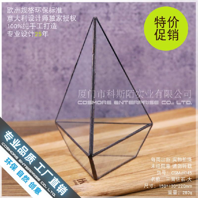 Chậu Đa Giác Nhà kính 3 mặt kim cương lớn Terrarium (DG-211)