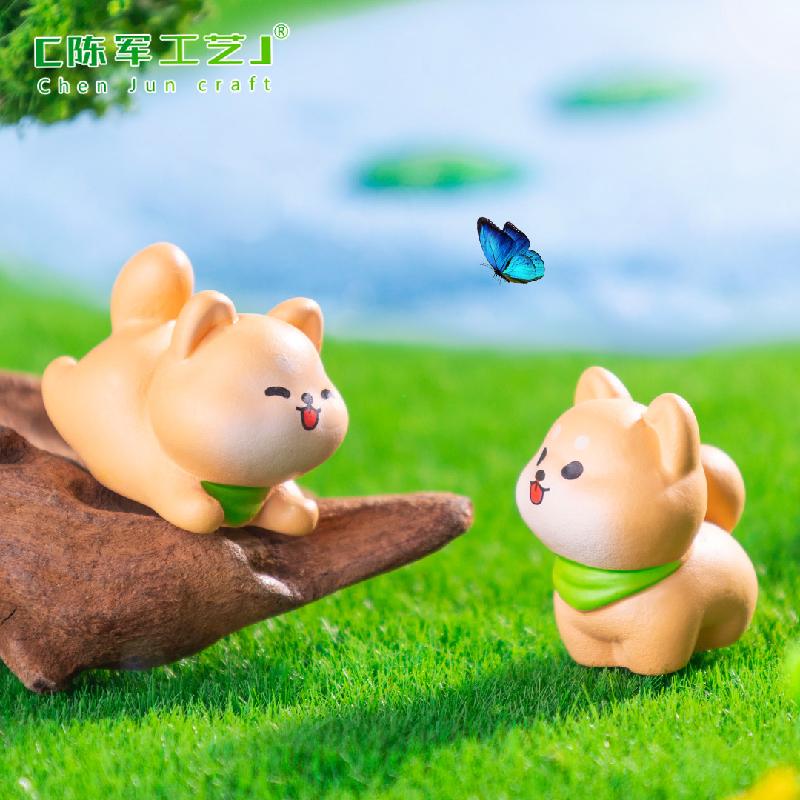 Phụ Kiện Tiểu Cảnh 可爱豆柴犬小狗公仔 园艺造景diy装饰品配件微景观桌面车载小摆件