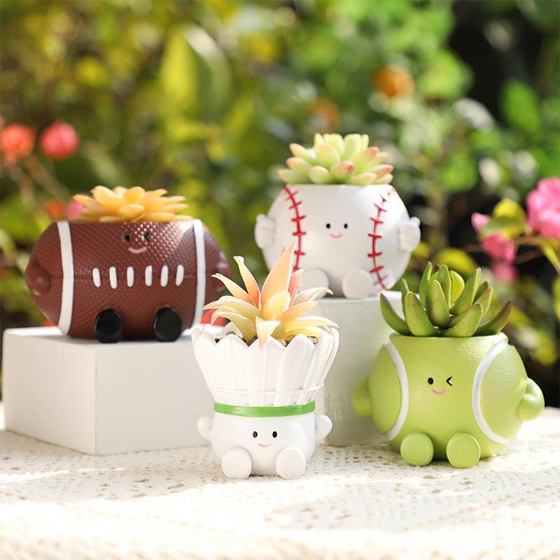 Chậu Cây Resin Chậu cây hình cầu lông mặt cười resin, chậu mọng nước mini, trang trí sân vườn (RG-36)