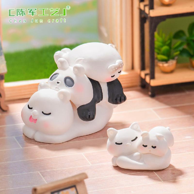 Phụ Kiện Tiểu Cảnh 微景观创意可爱叠叠乐睡觉熊猫海豹动物 DIY装饰品配件迷你小摆件