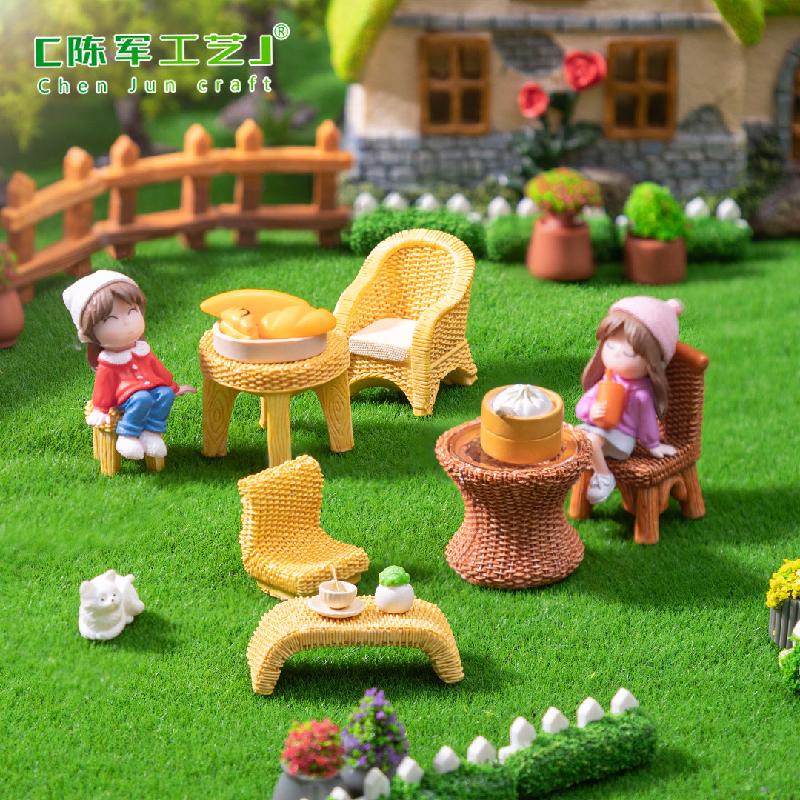 Phụ Kiện Tiểu Cảnh 微景观创意仿真竹编椅子桌子家具娃屋 DIY装饰配件迷你树脂小摆件