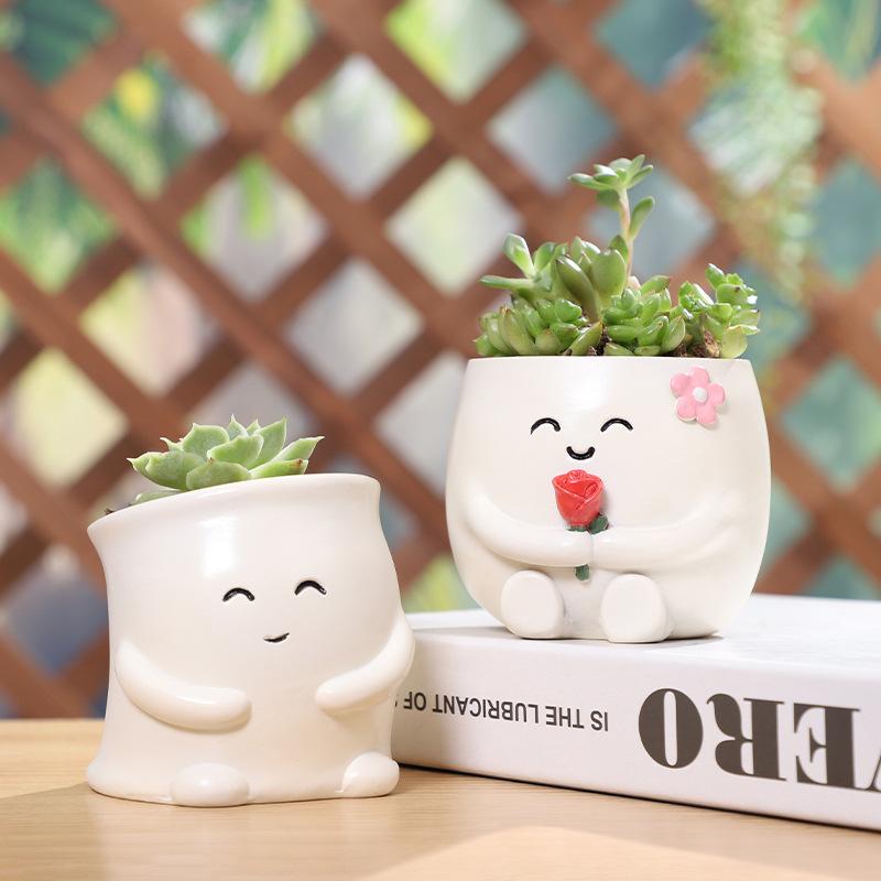 Chậu Cây Resin Chậu cây mọng nước resin hình nhân vật vui nhộn, chậu mini trang trí ban công, bàn làm việc (RG-7)