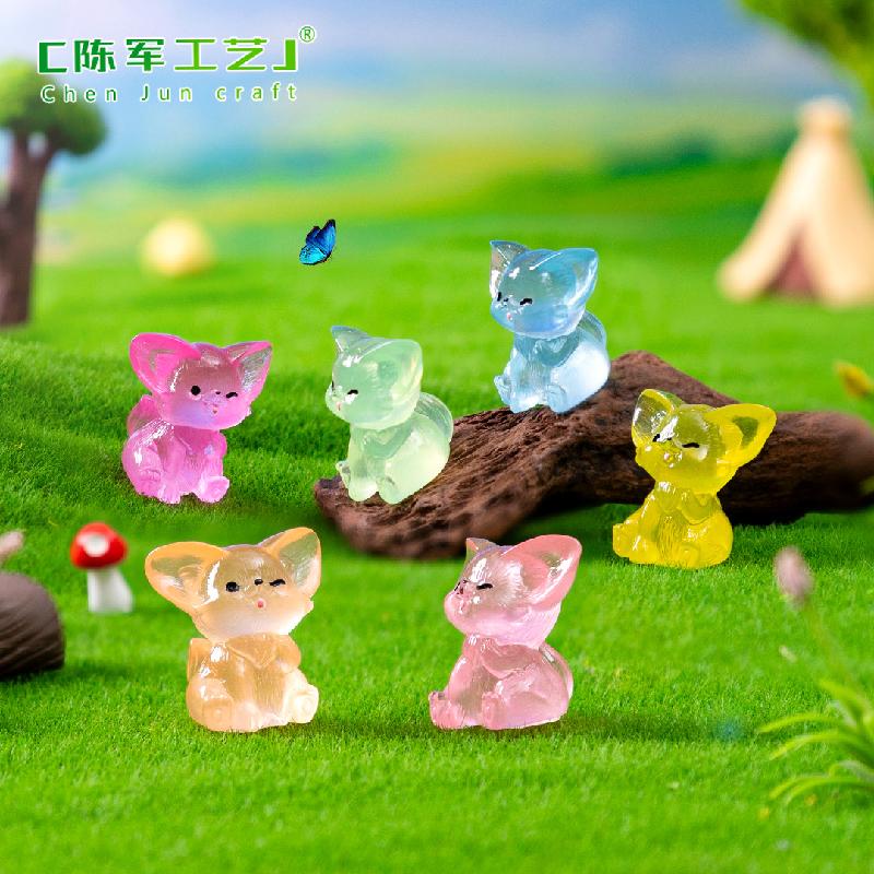 Phụ Kiện Tiểu Cảnh 跨境微景观创意可爱夜光耳廓狐园艺造景 DIY装饰品配件迷你小摆件