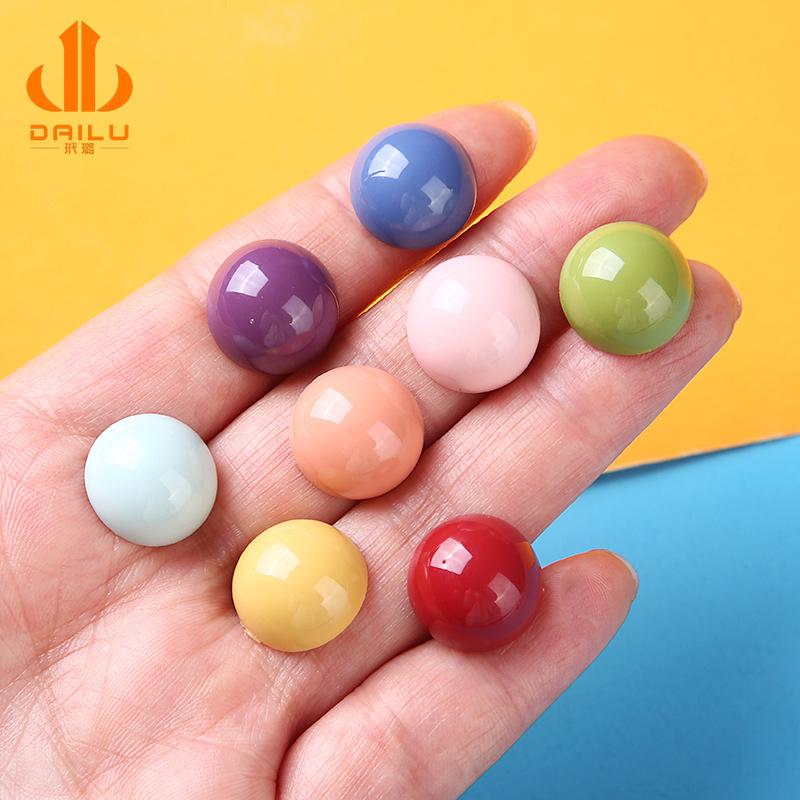 彩色纯色圆形半丸百搭14mm树脂贴片配件diy手作耳环头饰材料批发