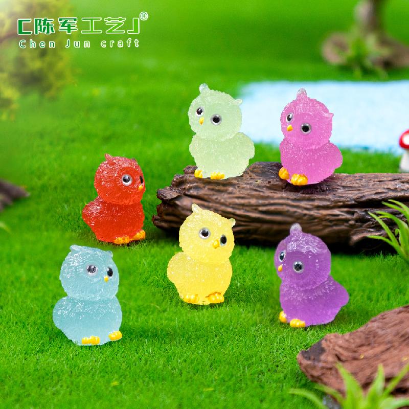 Phụ Kiện Tiểu Cảnh 跨境微景观夜光萌萌猫头鹰公仔园艺造景 DIY装饰品配件迷你小摆件