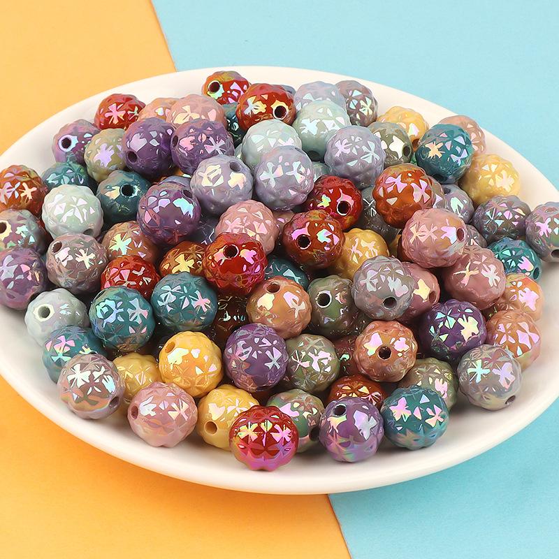 diy饰品配件 uv电镀圆珠子直孔树脂散珠耳饰项链手工串珠材料批发