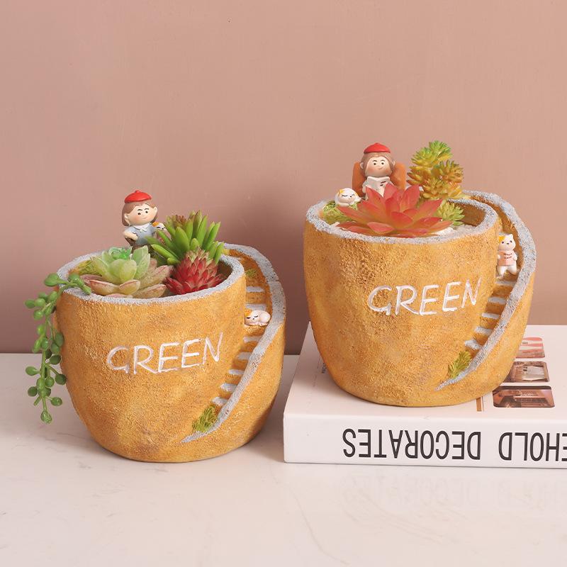 Chậu Cây Resin Chậu cây mọng nước resin phong cách đồng quê, chậu mini DIY trang trí bàn, ban công và sân vườn (RG-254)