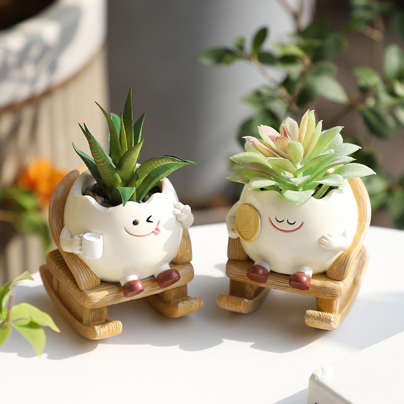 Chậu Cây Resin Chậu cây resin hình xích đu mặt cười, chậu mọng nước mini, trang trí ban công (RG-41)