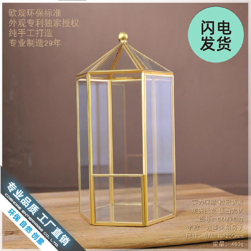 Chậu Đa Giác Bình kính Terrarium khung đồng, chậu sen đá (DG-169)