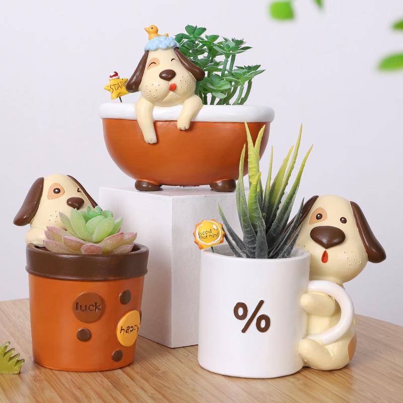 Chậu Cây Resin Chậu cây mọng nước hình chó hoạt hình resin, chậu mini trang trí bàn, ban công và tiểu cảnh (RG-88)
