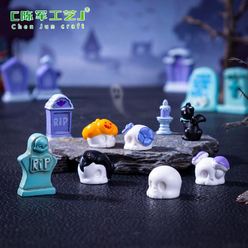 Phụ Kiện Tiểu Cảnh 跨境外贸微景观创意万圣节骷髅节日造景 DIY装饰品配件迷你小摆件
