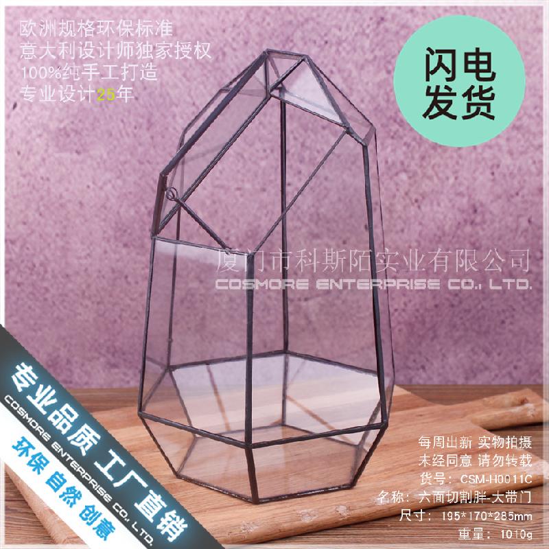 Chậu Đa Giác Nhà kính 6 mặt lớn có cửa, chậu sen đá (DG-70)