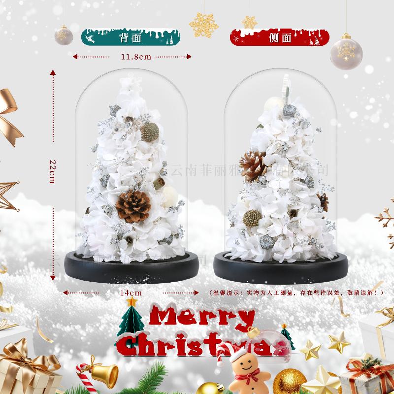 Hoa khô trang trí Hoa hồng vĩnh cửu cây thông Noel lồng kính quà cao cấp (HK-82)