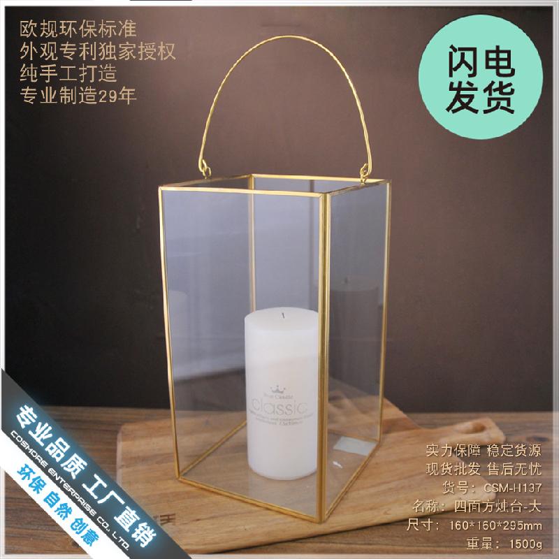 Chậu Đa Giác Đèn lồng kính vuông cổ điển, đèn nến decor (DG-117)