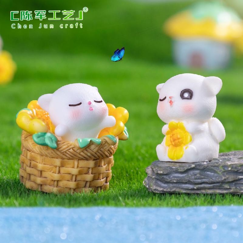Phụ Kiện Tiểu Cảnh 微景观创意可爱向日葵小猫园艺造景 DIY装饰品配件迷你桌面小摆件