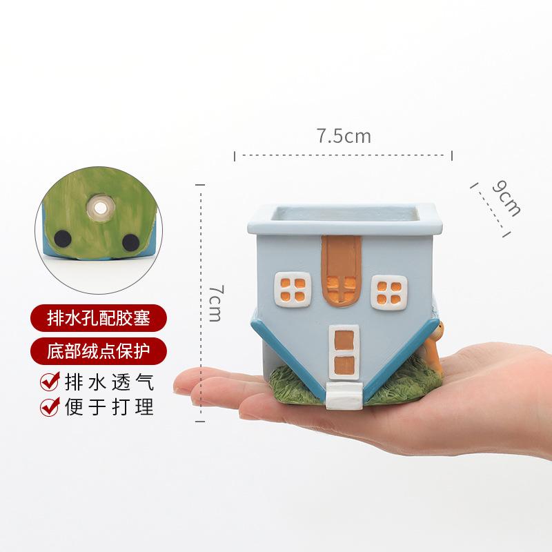 Chậu Cây Resin Chậu cây mọng nước hình ngôi nhà lộn ngược resin, chậu mini để bàn, trang trí tiểu cảnh (RG-154)