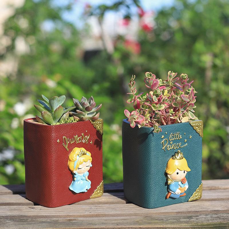 Chậu Cây Resin Chậu cây hình quyển sách cổ tích resin, chậu mọng nước mini, trang trí bàn, ban công và sân vườn (RG-139)