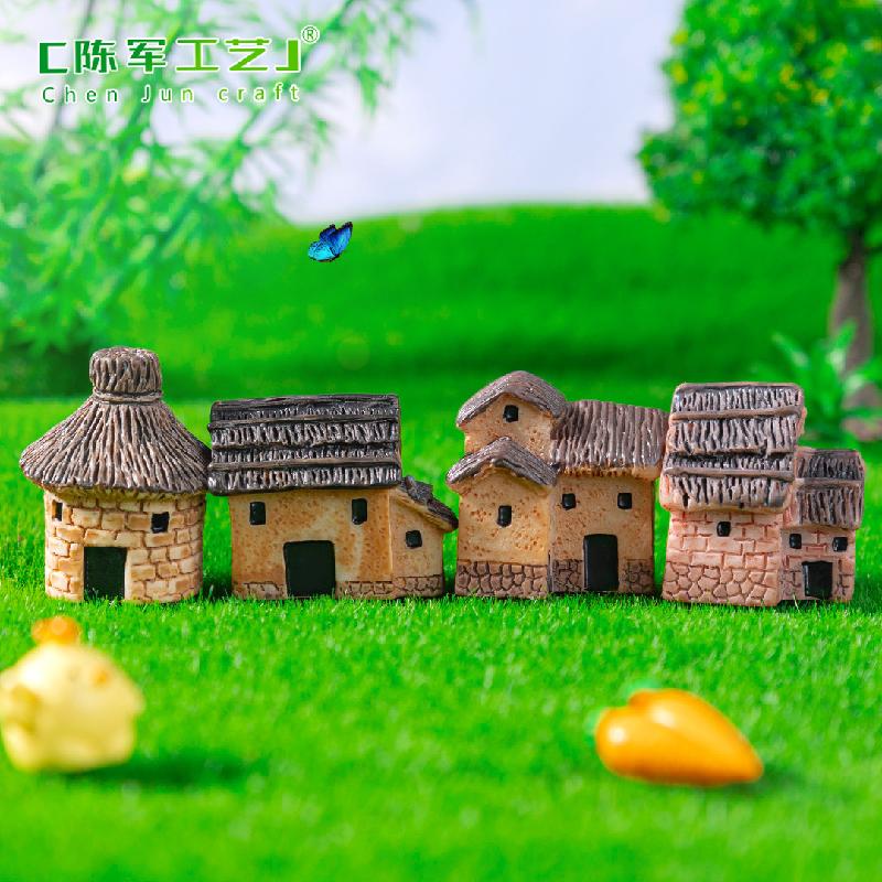 Phụ Kiện Tiểu Cảnh 苔藓微景观创意乡村茅草屋旧房子园艺造景DIY装饰品配件迷你小摆
