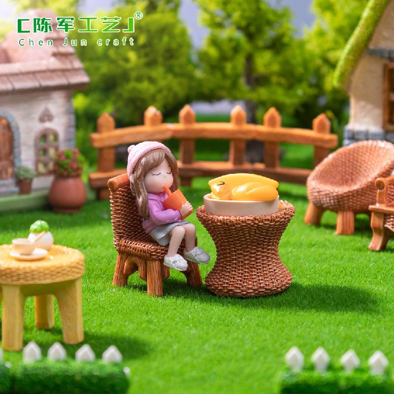 Phụ Kiện Tiểu Cảnh 微景观创意仿真竹编椅子桌子家具娃屋 DIY装饰配件迷你树脂小摆件
