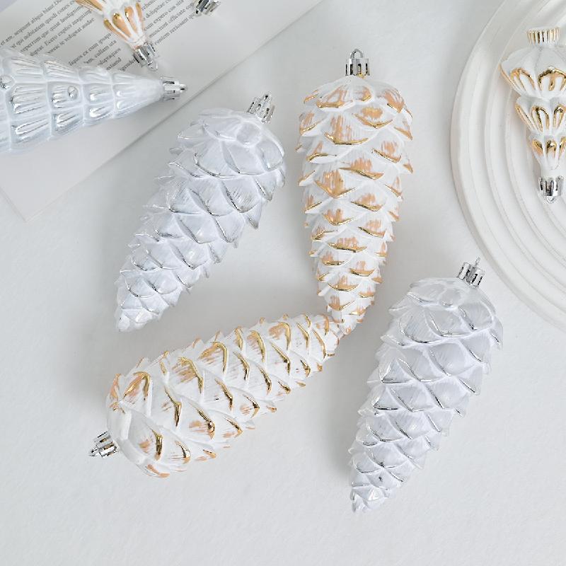 Trang Trí Noel Trang trí Noel: Quả thông trắng cổ điển, phủ kim tuyến