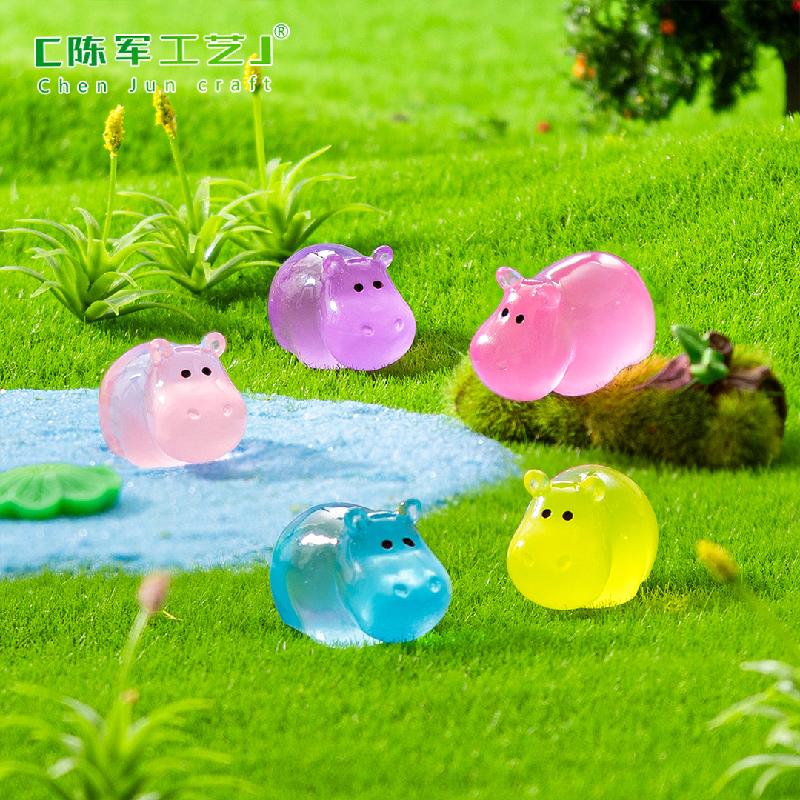 Phụ Kiện Tiểu Cảnh 跨境新品微景观创意夜光小河马公仔 DIY装饰品配件迷你树脂小摆件