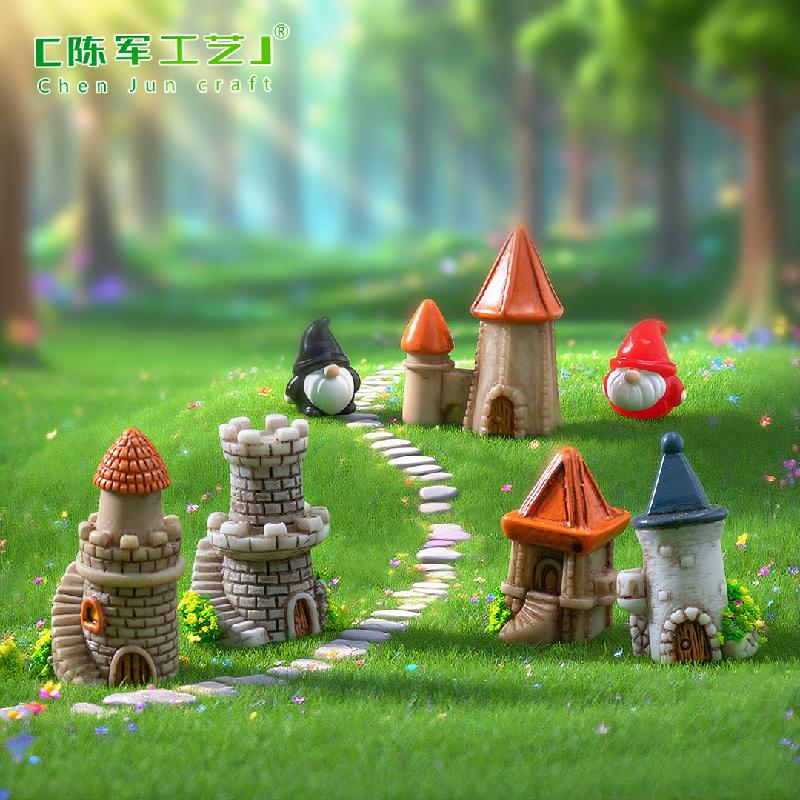 Phụ Kiện Tiểu Cảnh 跨境新品微景观创意复古小城堡房子 DIY装饰品配件迷你树脂小摆件