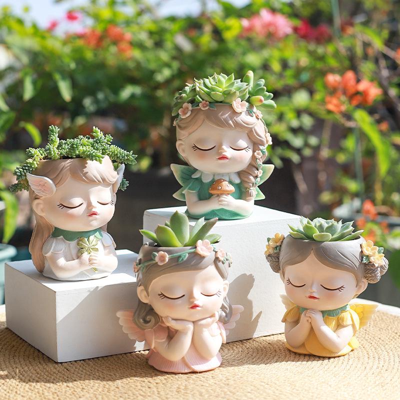 Chậu Cây Resin Chậu cây mọng nước yêu tinh resin, chậu mini trang trí nhà, tiểu cảnh cây xanh (RG-3)
