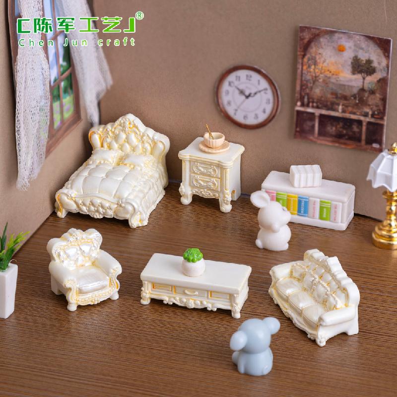 Phụ Kiện Tiểu Cảnh 微景观巴洛克家具沙发床微缩模型娃娃屋 DIY装饰品配件迷你小摆件