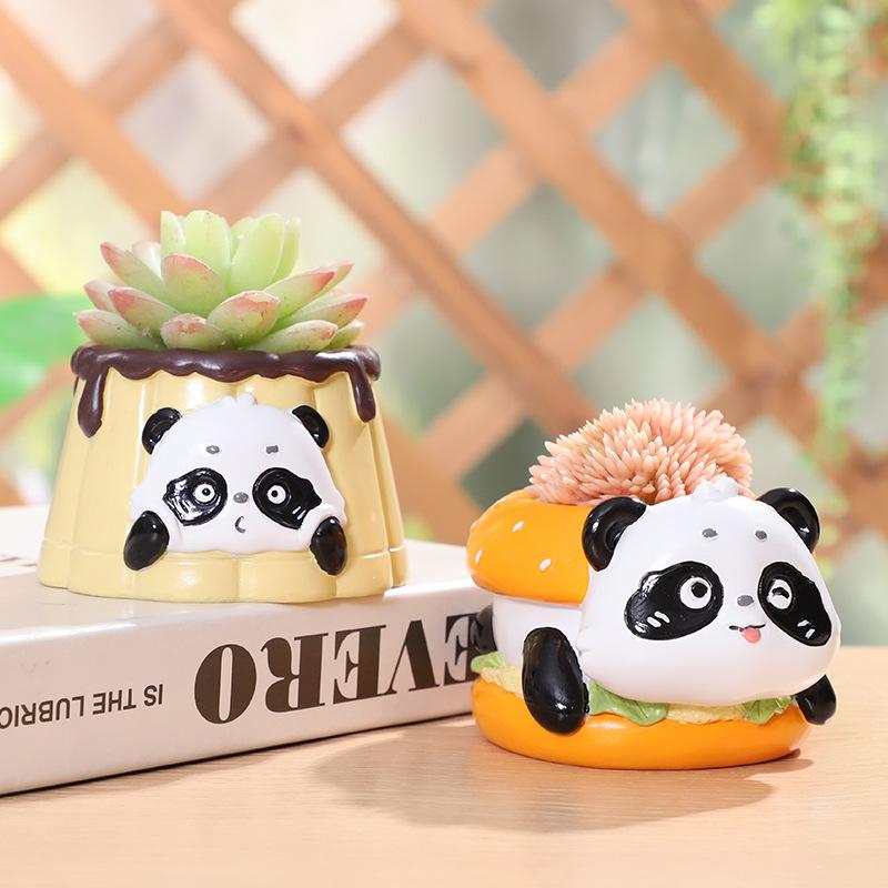 Chậu Cây Resin Chậu cây mọng nước hình gấu trúc hamburger resin, chậu mini để bàn, trang trí ban công và sân vườn (RG-104)