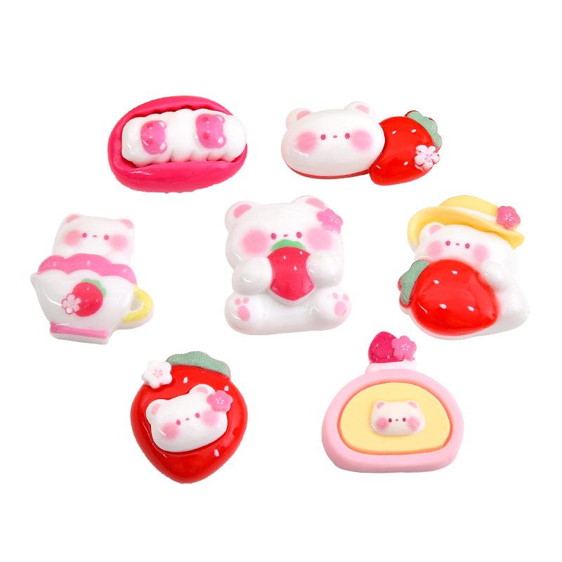 Gấu dâu hoa anh đào resin, phụ kiện DIY (NX-622)