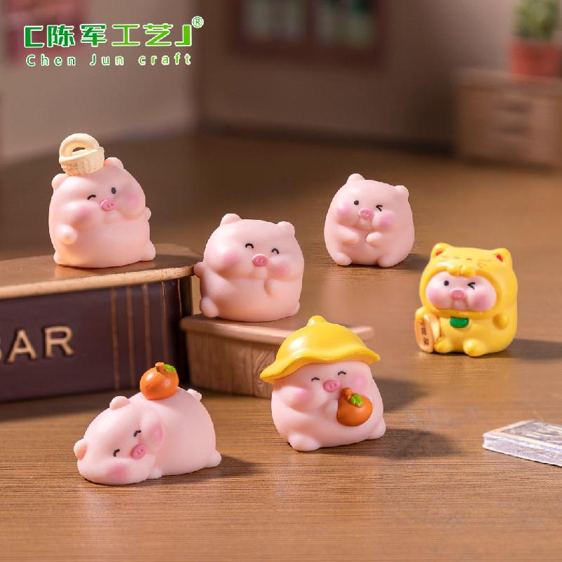 Phụ Kiện Tiểu Cảnh 微景观创意可爱小猪娃娃屋DIY装饰品挂配件迷你车载桌面小摆件