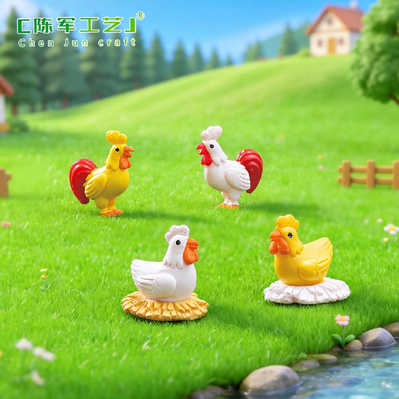 Phụ Kiện Tiểu Cảnh Tiểu cảnh gia đình gà mini PVC trang trí chậu cây DIY (ZC-953)
