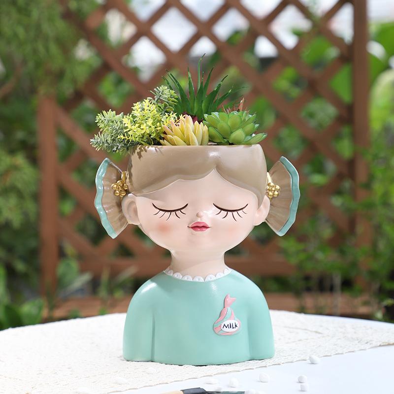 Chậu Cây Resin Chậu cây mọng nước hình cô gái kẹo ngọt resin, chậu mini để bàn, trang trí nhà và sân vườn (RG-222)