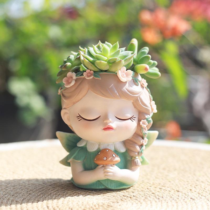 Chậu Cây Resin Chậu cây mọng nước yêu tinh resin, chậu mini trang trí nhà, tiểu cảnh cây xanh (RG-3)